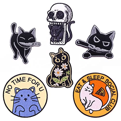 6pcs Patches Zum Aufbügeln Katze Patch Aufnäher Kinder Flicken Zum Aufnähen Oder Aufbügeln Sticker Aufbügelflicken Bügelsticker für Jeans Taschen Applikation Patches DIY Bügelbild von MONBEHJKA