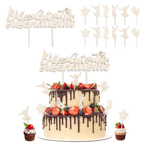 MONCAP 13 Stück Jugendweihe Tortendeko Alles Gute zur Jugendweihe Cake Topper Jugendweihe Tortenstecker Holz Jugendweihe Kuchen Dekoration für Jugendweihe Deko Party Junge Mädchen von MONCAP