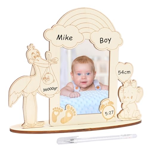 MONCAP Willkommen Zuhause Baby Geschenk Bilderrahmen Geburtsgeschenk Babyparty Tisch Deko Geburt Babystorch Holz Fotorahmen Baby Welcome Home Geschenk für Baby Mädchen Kleinkinder Geburt von MONCAP