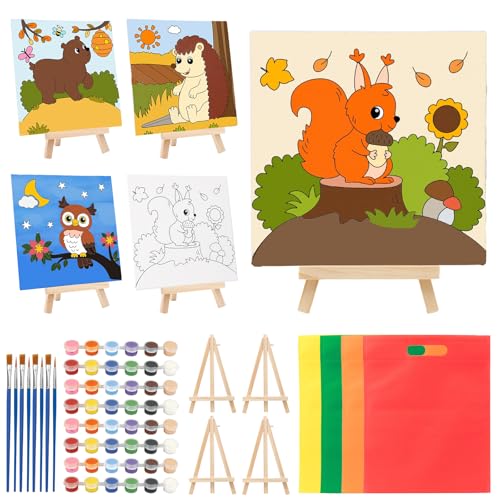 MONCAP Herbst Malset für Kinder Herbst Tier Basteln zum Bemalen Kindermalset Herbst Art Malset mit Staffelei Pinseln Herbst Kreativsets für Jungen Mädchen Herbst Geschenk Kindergeburtstag von MONCAP