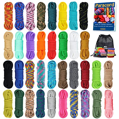 MONOBIN 36 Farben 10 Fuß Paracord 550 Combo-Kit, Paracord-Armband-Bausatz – Multifunktions-Paracord-Seil mit Anleitung zur Herstellung von Lanyard, Hundehalsband, Geschenkidee von MONOBIN