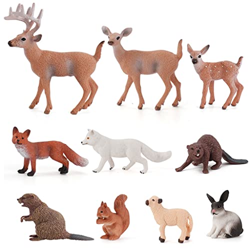 MOONDAME 10 Stück Waldtiere Figuren Waldtiere Figur Miniaturspielzeug Kuchendeckel Simulation Wildtier Modellpuppen Spielzeug Für Kinder von MOONDAME