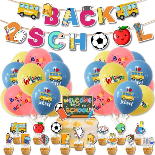 39 zurück zur Schule themed Banner dekoriert für die Back to School Party Tortendekorationen Bedruckte Luftballons Schule Klassenzimmer Büro Fotodekorationen Schulanfangsfeier von MOPQMKT