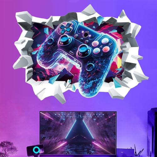 3D Wandtattoo Gamer Wandaufkleber, Gaming Controller Durchbruch Wandaufkleber für Kinderzimmer Jungen, 60 x 40cm, Junge Grafitti cool Wand Aufkleber Jugendliche Zimmer Deko von MOPQMKT