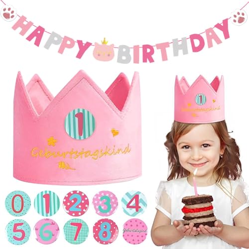 MOPQMKT Geburtstagskrone für Kinder 2Pcs Geburtstag Katzenkralle Flagge Geburtstagskrone Hut mit Zahlen Krone Geburtstag mit Button Zahlen von 1-8 Geeignet für Kinder von MOPQMKT