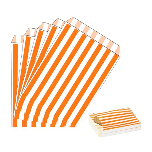 100 Stück Orange Naschitüten Candy Bar Papiertüten Klein Kraft Butterbrottüten Bunt 13x18cm Mini Geschenktüten Papiertüten Bunte Tüten Candybar brotpapiertüten für Halloween,Weihnachten,Hochzeiten von MORAINJAY