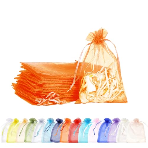 MORAINJAY 100 Stück Orange Organzasäckchen,10x15cm Geschenkbeutel Organzabeutel Organza Beutelchen mit Kordelzug Sie als Hochzeit Bonbonsbeutel,Schmuckbeutel,Weihnachtsgeschenke,Geburtstag Party von MORAINJAY