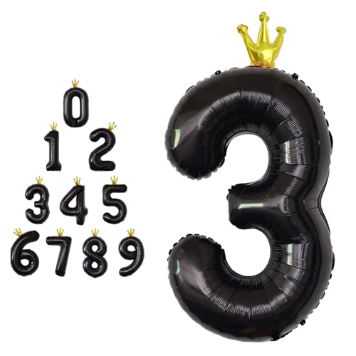 40 Zoll große schwarze Zahlenballons mit Krone (0-9) – große Foi-Ballons für Geburtstage, Hochzeiten, Brautpartys, Verlobungen, Fotoshootings, Babypartys, Abschlussfeiern und Jubiläen von MORAINJAY