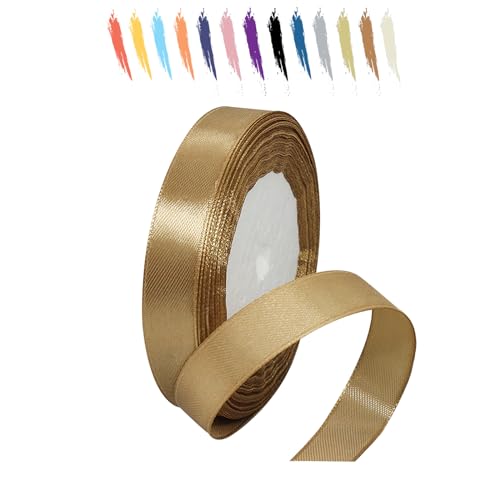 Champagner Gold 15mm Satinband 23 Meter, Polyesterband, verschönern Sie Ihre Bastelarbeiten und Feiern, ideal für Geschenkverpackungen, Dekorationen, Hochzeitsautoband, Bänder zum Basteln von MORAINJAY