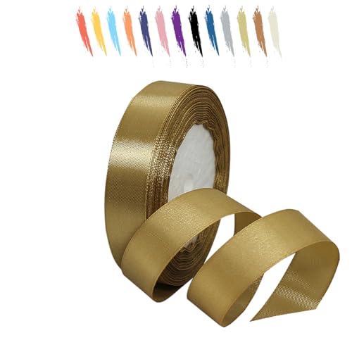 Champagner Gold 20mm Satinband 23 Meter, Polyesterband, verschönern Sie Ihre Bastelarbeiten und Feiern, ideal für Geschenkverpackungen, Dekorationen, Hochzeitsautoband, Bänder zum Basteln von MORAINJAY