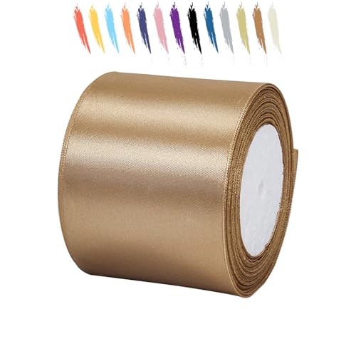 Champagner Gold 75mm Satinband 23 Meter, Polyesterband, verschönern Sie Ihre Bastelarbeiten und Feiern, ideal für Geschenkverpackungen, Dekorationen, Hochzeitsautoband, Bänder zum Basteln von MORAINJAY