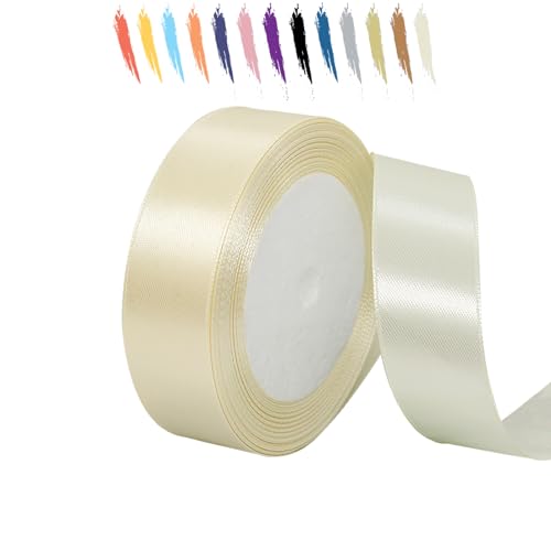 Cremeweiß 25mm Satinband 23 Meter, Polyesterband, verschönern Sie Ihre Bastelarbeiten und Feiern, ideal für Geschenkverpackungen, Dekorationen, Hochzeitsautoband, Bänder zum Basteln von MORAINJAY