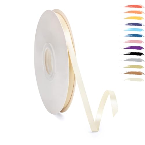 Cremeweiß 6mm Satinband 95 Meter, Polyesterband, verschönern Sie Ihre Bastelarbeiten und Feiern, ideal für Geschenkverpackungen, Dekorationen, Hochzeitsautoband, Bänder zum Basteln von MORAINJAY