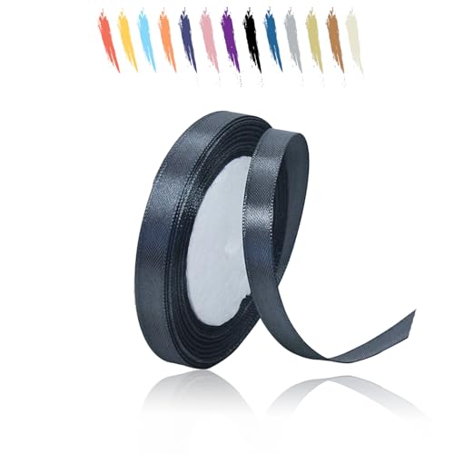 Dunkelgrau 10mm Satinband 23 Meter, Polyesterband, verschönern Sie Ihre Bastelarbeiten und Feiern, ideal für Geschenkverpackungen, Dekorationen, Hochzeitsautoband, Bänder zum Basteln von MORAINJAY