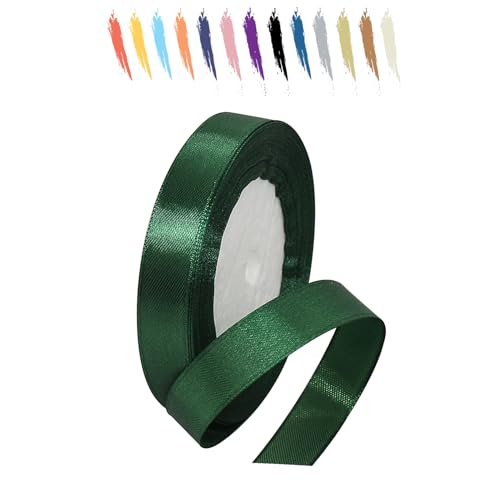 Dunkelgrün 15mm Satinband 23 Meter, Polyesterband, verschönern Sie Ihre Bastelarbeiten und Feiern, ideal für Geschenkverpackungen, Dekorationen, Hochzeitsautoband, Bänder zum Basteln von MORAINJAY