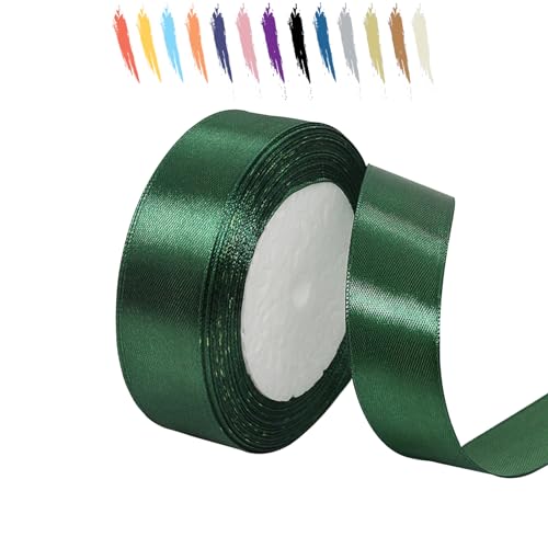 Dunkelgrün 25mm Satinband 23 Meter, Polyesterband, verschönern Sie Ihre Bastelarbeiten und Feiern, ideal für Geschenkverpackungen, Dekorationen, Hochzeitsautoband, Bänder zum Basteln von MORAINJAY