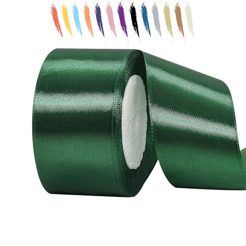 Dunkelgrün 50mm Satinband 23 Meter, Polyesterband, verschönern Sie Ihre Bastelarbeiten und Feiern, ideal für Geschenkverpackungen, Dekorationen, Hochzeitsautoband, Bänder zum Basteln von MORAINJAY