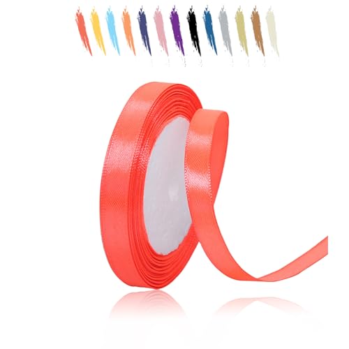 Fluoreszierendes Rot 10mm Satinband 23 Meter, Polyesterband, verschönern Sie Ihre Bastelarbeiten und Feiern, ideal für Geschenkverpackungen, Dekorationen, Hochzeitsautoband, Bänder zum Basteln von MORAINJAY