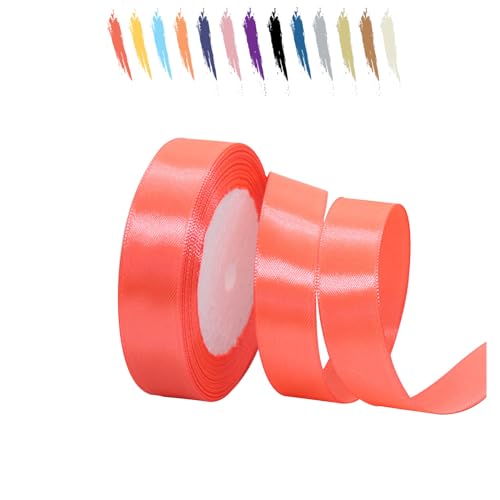 Fluoreszierendes Rot 15mm Satinband 23 Meter, Polyesterband, verschönern Sie Ihre Bastelarbeiten und Feiern, ideal für Geschenkverpackungen, Dekorationen, Hochzeitsautoband, Bänder zum Basteln von MORAINJAY