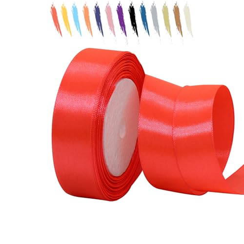 Fluoreszierendes Rot 25mm Satinband 23 Meter, Polyesterband, verschönern Sie Ihre Bastelarbeiten und Feiern, ideal für Geschenkverpackungen, Dekorationen, Hochzeitsautoband, Bänder zum Basteln von MORAINJAY