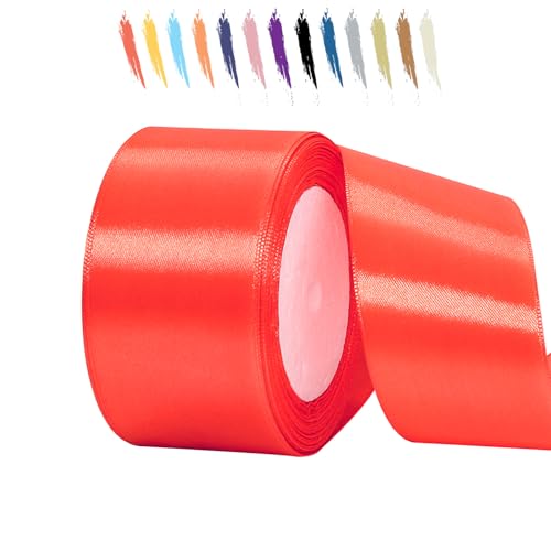 Fluoreszierendes Rot 50mm Satinband 23 Meter, Polyesterband, verschönern Sie Ihre Bastelarbeiten und Feiern, ideal für Geschenkverpackungen, Dekorationen, Hochzeitsautoband, Bänder zum Basteln von MORAINJAY