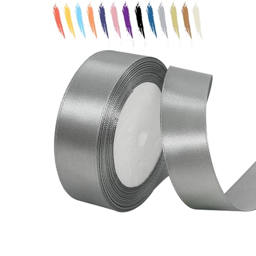 Grau 25mm Satinband 23 Meter, Polyesterband, verschönern Sie Ihre Bastelarbeiten und Feiern, ideal für Geschenkverpackungen, Dekorationen, Hochzeitsautoband, Bänder zum Basteln von MORAINJAY