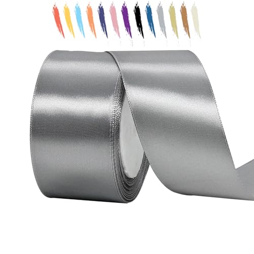 Grau 50mm Satinband 23 Meter, Polyesterband, verschönern Sie Ihre Bastelarbeiten und Feiern, ideal für Geschenkverpackungen, Dekorationen, Hochzeitsautoband, Bänder zum Basteln von MORAINJAY