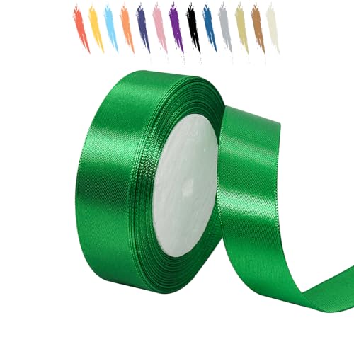 Grün 25mm Satinband 23 Meter, Polyesterband, verschönern Sie Ihre Bastelarbeiten und Feiern, ideal für Geschenkverpackungen, Dekorationen, Hochzeitsautoband, Bänder zum Basteln von MORAINJAY