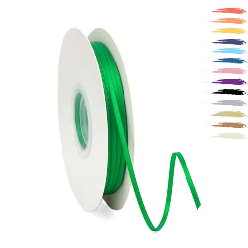Grün 3mm Satinband 95 Meter, Polyesterband, verschönern Sie Ihre Bastelarbeiten und Feiern, ideal für Geschenkverpackungen, Dekorationen, Hochzeitsautoband, Bänder zum Basteln von MORAINJAY