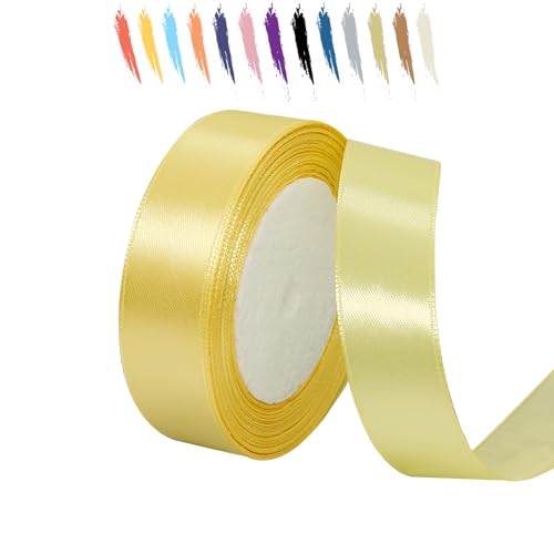 Hell Gold 25mm Satinband 23 Meter, Polyesterband, verschönern Sie Ihre Bastelarbeiten und Feiern, ideal für Geschenkverpackungen, Dekorationen, Hochzeitsautoband, Bänder zum Basteln von MORAINJAY