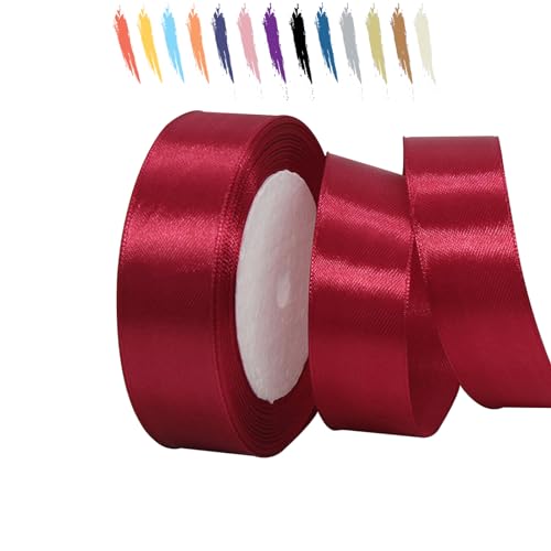 Helles Weinrot 25mm Satinband 23 Meter, Polyesterband, verschönern Sie Ihre Bastelarbeiten und Feiern, ideal für Geschenkverpackungen, Dekorationen, Hochzeitsautoband, Bänder zum Basteln von MORAINJAY