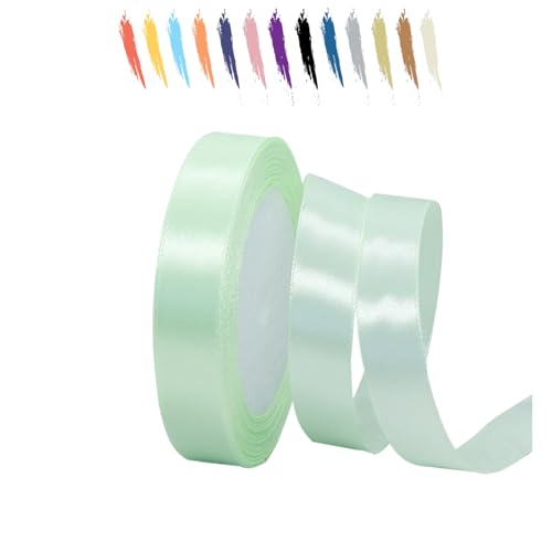 Hellgrün 15mm Satinband 23 Meter, Polyesterband, verschönern Sie Ihre Bastelarbeiten und Feiern, ideal für Geschenkverpackungen, Dekorationen, Hochzeitsautoband, Bänder zum Basteln von MORAINJAY