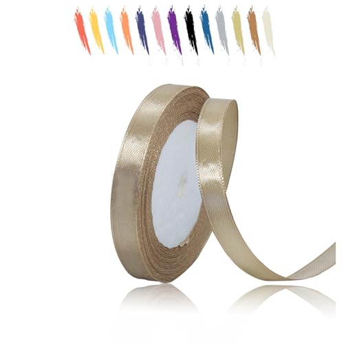 Leichter Champagner 10mm Satinband 23 Meter, Polyesterband, verschönern Sie Ihre Bastelarbeiten und Feiern, ideal für Geschenkverpackungen, Dekorationen, Hochzeitsautoband, Bänder zum Basteln von MORAINJAY