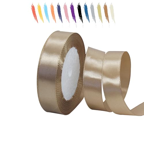 Leichter Champagner 20mm Satinband 23 Meter, Polyesterband, verschönern Sie Ihre Bastelarbeiten und Feiern, ideal für Geschenkverpackungen, Dekorationen, Hochzeitsautoband, Bänder zum Basteln von MORAINJAY