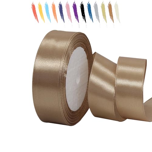 Leichter Champagner 25mm Satinband 23 Meter, Polyesterband, verschönern Sie Ihre Bastelarbeiten und Feiern, ideal für Geschenkverpackungen, Dekorationen, Hochzeitsautoband, Bänder zum Basteln von MORAINJAY