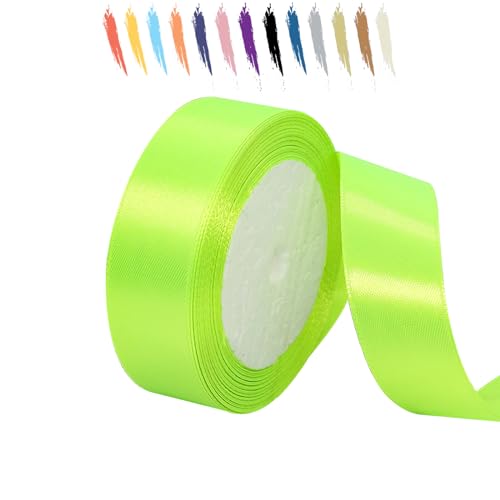 Leuchtendes Grün 25mm Satinband 23 Meter, Polyesterband, verschönern Sie Ihre Bastelarbeiten und Feiern, ideal für Geschenkverpackungen, Dekorationen, Hochzeitsautoband, Bänder zum Basteln von MORAINJAY