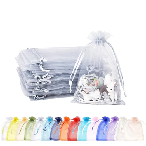 MORAINJAY 100 Stück Grau Organzasäckchen,10x15cm Geschenkbeutel Organzabeutel Organza Beutelchen mit Kordelzug Sie als Hochzeit Bonbonsbeutel,Schmuckbeutel,Weihnachtsgeschenke,Geburtstag Party von MORAINJAY