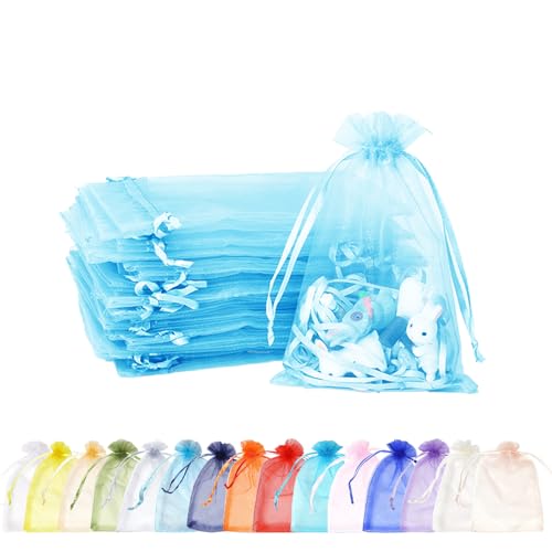 MORAINJAY 100 Stück Seeblau Organzasäckchen,10x15cm Geschenkbeutel Organzabeutel Organza Beutelchen mit Kordelzug Sie als Hochzeit Bonbonsbeutel,Schmuckbeutel,Weihnachtsgeschenke,Geburtstag Party von MORAINJAY