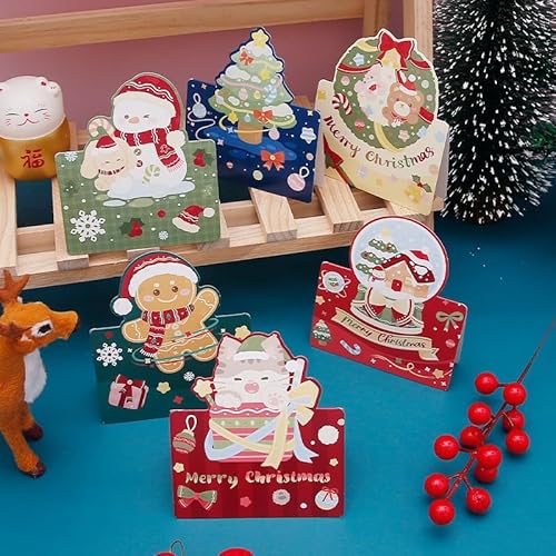 MORAINJAY 12 Stück Weihnachtskarten mit Umschlag Aufklebern Set, Klappkarten Weihnachtsgrußkarten Kraftpapier Karten Postkarten für Weihnachten, 3D Pop Up Grußkarte für Familie Freunde Weihnachtsgrüße von MORAINJAY