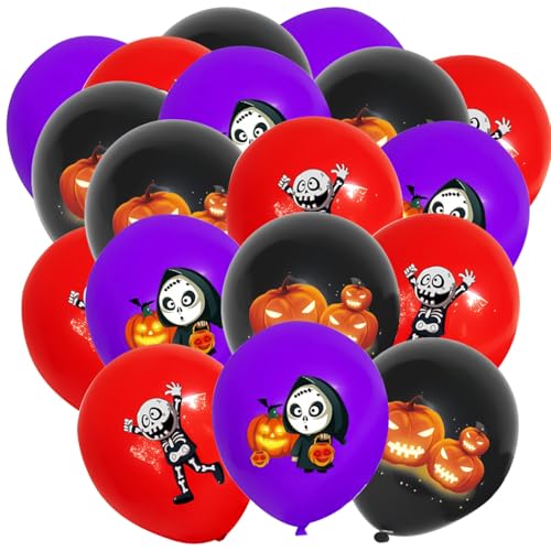 MORAINJAY 18 Stück Halloween Ballons,Rot Halloween Latex Ballons,Fledermaus Geister Spinnen Kürbis Druckballon,Halloween Ballons für Halloween Partyzubehör Dekoration,Halloween Party Deko von MORAINJAY