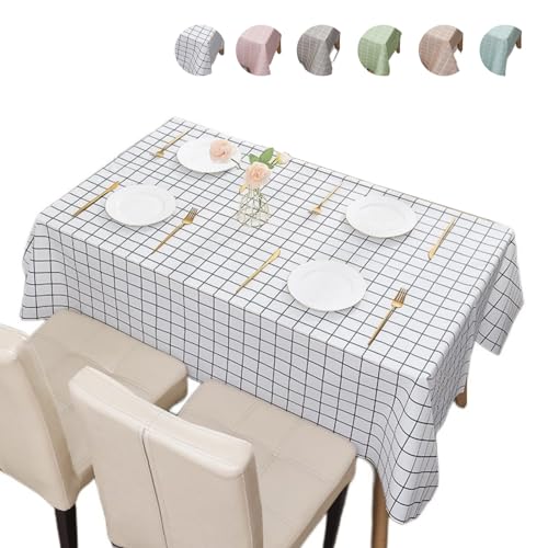 MORAINJAY 2 Stück 137x180cm Weiß Gingham Tischdecken, Kunststoff Karierten Wasserdicht Tischdecke,Rechteckig Tischdecke,für Picknick, Babyparty, Geburtstag,Party,Urlaub, Abendessen,Tischdekoration von MORAINJAY