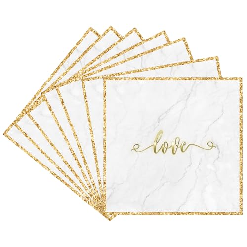 MORAINJAY 20 Stück Valentinstag Party Servietten Tischdekorationen,33x33cm Weiße Papierservietten mit Goldenen LOVE Druck,Farbige Cocktail Servietten für Hochzeit Jubiläen Geburtstag und Flitterwochen von MORAINJAY