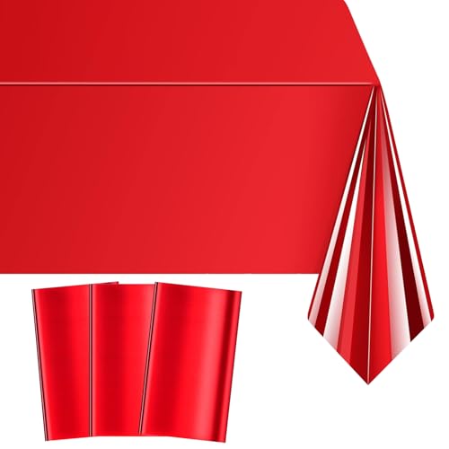 MORAINJAY 3 Stück Red Foil Plastik Tischdecken, 137x274 cm Rechteckige Geburtstag Tischdecke für Party, Feier und Festliche Anlässe, Tischdeko, Party Dekoration von MORAINJAY