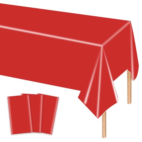 MORAINJAY 3 Stück rote rechteckige Plastik-Tischdecken – Elegante Abdeckungen für Hochzeiten, Partys, Geburtstage, Abendessen und Mittagessen – Für jeden Anlass und Tisch von MORAINJAY