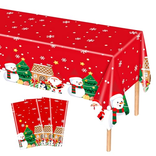 MORAINJAY 3-teiliges Weihnachtstischset mit Cartoon-Motiven, 137 x 274 cm, Weihnachtstischdecken, rote Weihnachtstischdecken-Dekoration für Weihnachtsparty-Dekorationen für Kinder von MORAINJAY