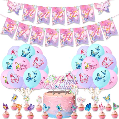 MORAINJAY 37Pcs Butterfly Birthday Party Decorations,Butterfly Party Packs with Butterfly Balloons,Banners,Cake Toppers,Colorful Butterfly Girls Party Garden Birthday Party Supplies von MORAINJAY