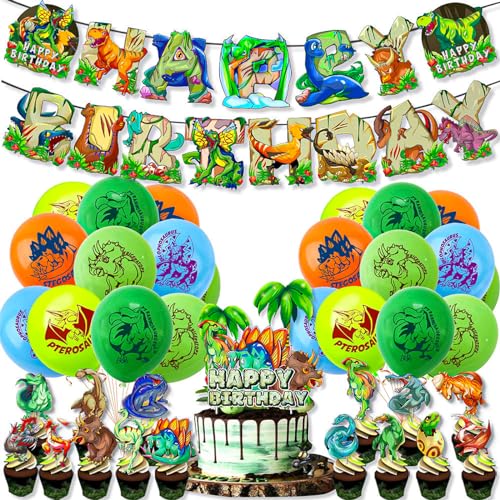 MORAINJAY 39Pcs Dinosaur Birthday Party Decorations,Little Dinosaur Party Packs with Dinosaur Balloons,Banners,Cake Toppers,for Kids Under the Jungle Themed Party Backdrop Dinosaur Party Supplies von MORAINJAY