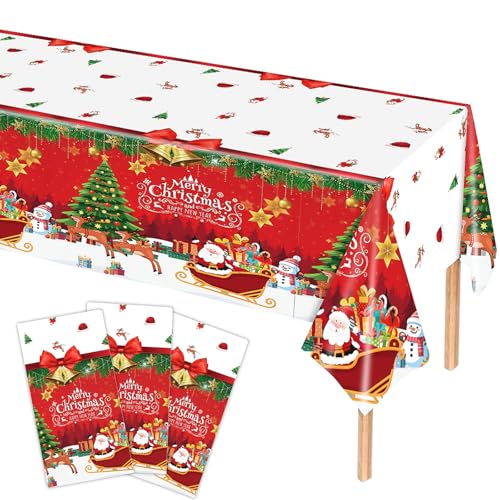 MORAINJAY 3er Set Weihnachts Tischdecken, 137 x 274 cm, Festliche Tischdecken für Weihnachtsfeiern, Winter Tischdekoration, Xmas Deko, Tischdecke für Party, Dekoration für Weihnachten von MORAINJAY