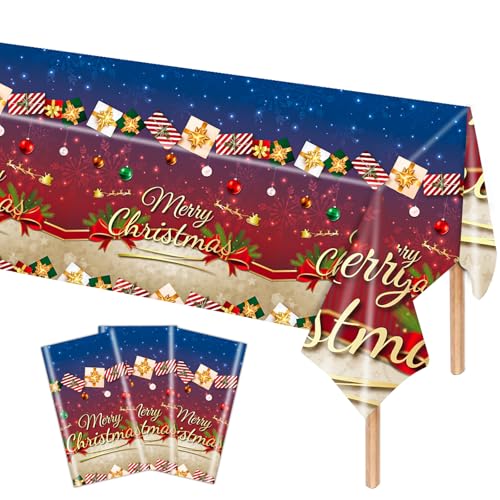 MORAINJAY 3er Set Weihnachts Tischdecken, 137 x 274 cm, Festliche Tischdecken für Weihnachtsfeiern, Winter Tischdekoration, Xmas Deko, Tischdecke für Party, Dekoration für Weihnachten von MORAINJAY