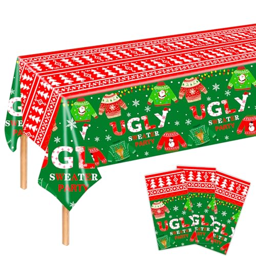 MORAINJAY 3er Set Weihnachts Tischdecken, 137 x 274 cm, Festliche Tischdecken für Weihnachtsfeiern, Winter Tischdekoration, Xmas Deko, Tischdecke für Party, Dekoration für Weihnachten von MORAINJAY